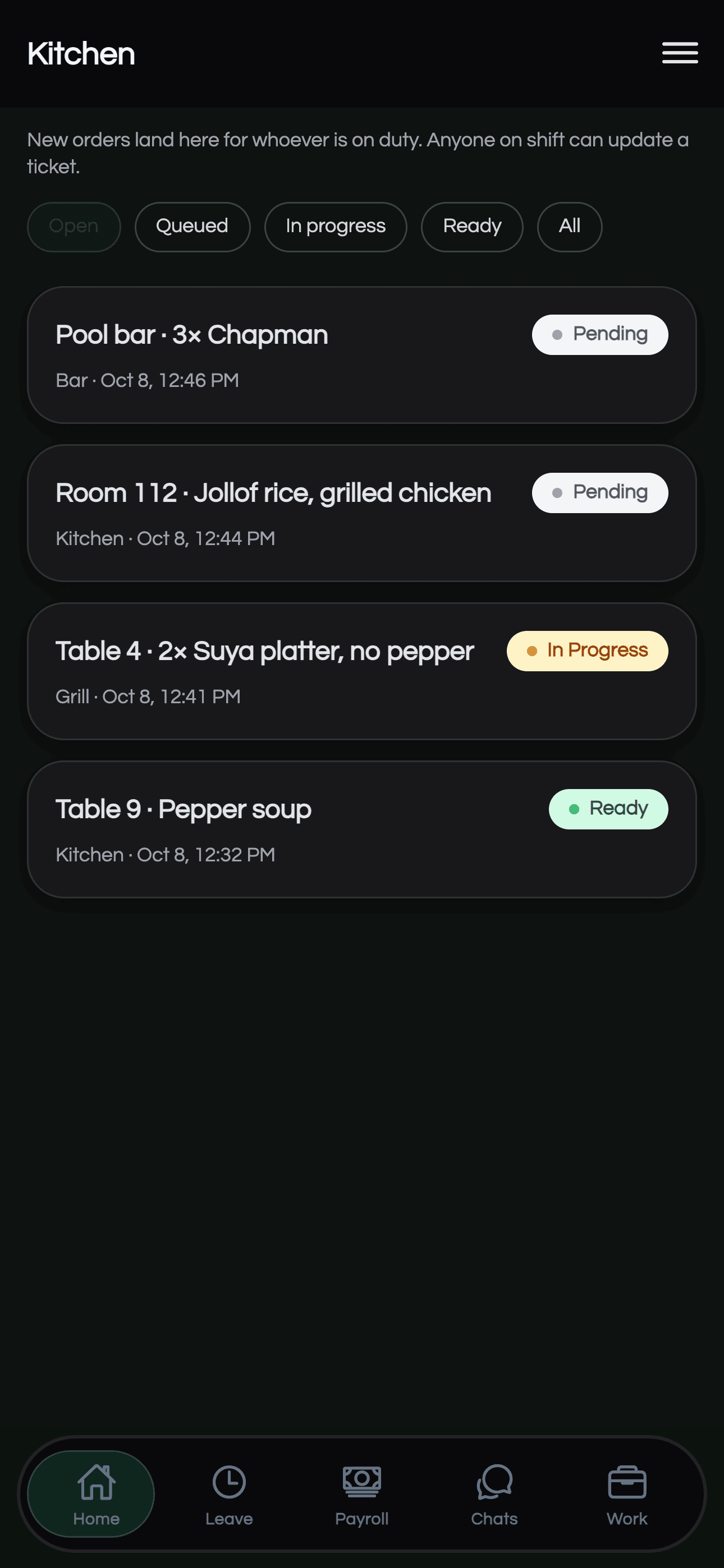 Kitchen tickets